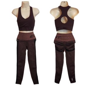 Echt Arise Ribbed Burgundy Sports Bra Leggings Set XS